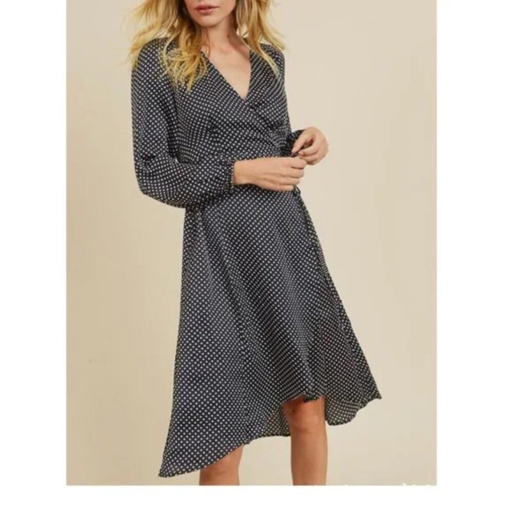 Black and White Polka Dot Wrap Dress